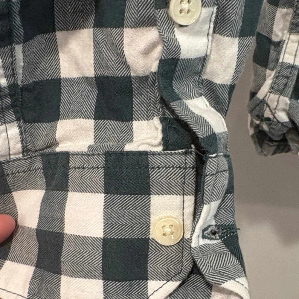 Men's Dark Green and White Plaid Shirt